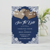 Save The Date Marine Blue Rustic Country Floral Mariage dentelle (Debout devant)