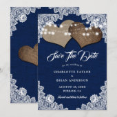 Save The Date Marine Blue Rustic Country Floral Mariage dentelle (Devant / Derrière)