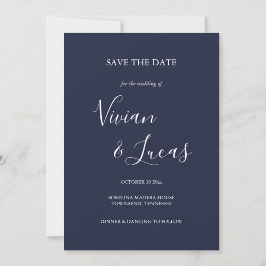 Save The Date Marine Blue Script Wedding Enregistrer la date (Devant)