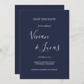 Save The Date Marine Blue Script Wedding Enregistrer la date (Devant / Derrière)