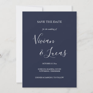 Save The Date Marine Blue Script Wedding Enregistrer la date