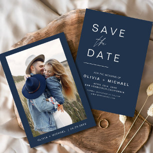 Save The Date Marine Blue Wedding Enregistrer la Date Photo Mini