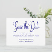 Save The Date Marine Blue & White Calligraphy Enregistrer la dat (Debout devant)
