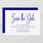 Save The Date Marine Blue & White Calligraphy Enregistrer la dat (Devant / Derrière)
