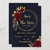 Save The Date Marine chic bordeaux et or (Devant / Derrière)