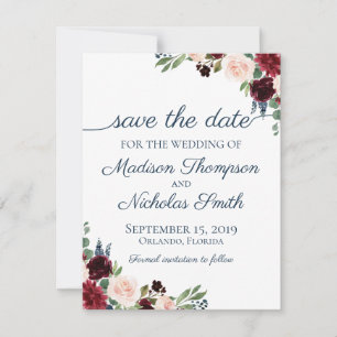 Save The Date Marine et Marsala Floral Mariage Enregistrer la ca