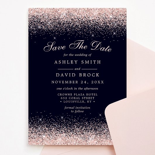 Save The Date Marine et Rose Gold Confetti Enregistrer la date
