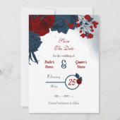 Save The Date Marine & fleurs bordeaux romantique (Devant)