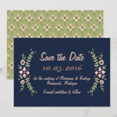 Save The Date Marine Floral Enregistrer la date (Devant / Derrière)
