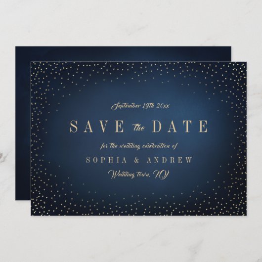 Save The Date Marine & Gold Parties scintillant Simple Enregistr (Devant / Derrière)