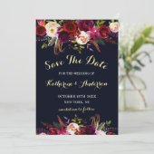 Save The Date Marine Marsala Boho Mariage floral Enregistrer la  (Debout devant)