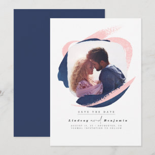 Save The Date Marine moderne bleu et rose Enregistrer la photo d
