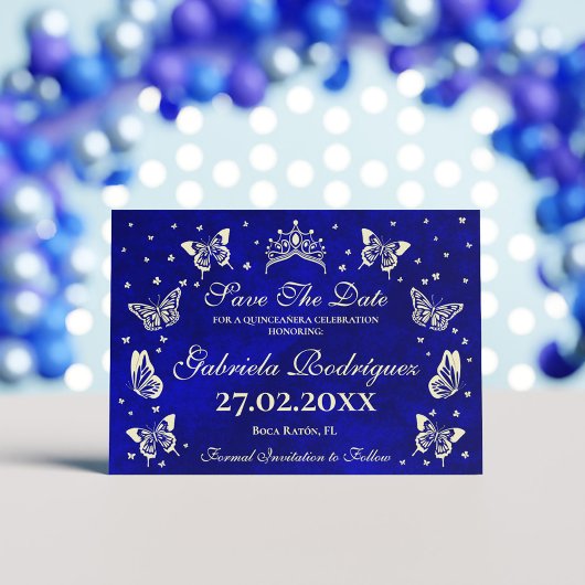 Save The Date Marine moderne Blue Gold 15e anniversaire Quinceañ