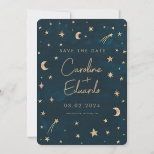 Save The Date Marine Mystical Gold Stars Mariage d'astronomie de