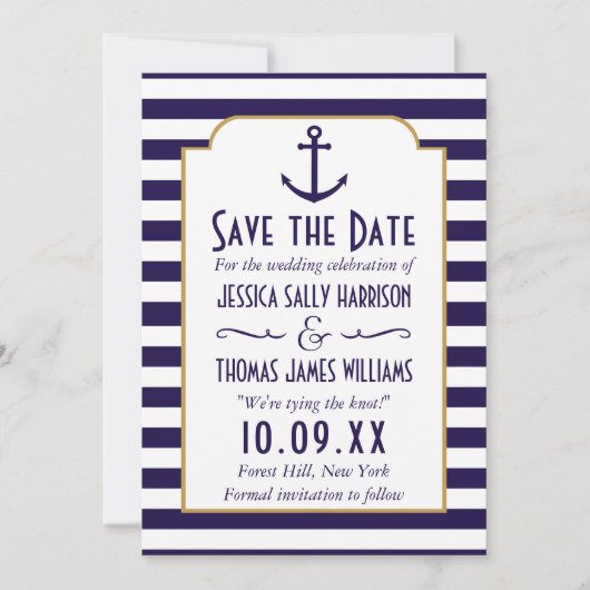 Save The Date Marine Nautique Et Blancs Ancre Enregistrer La Dat (Devant)
