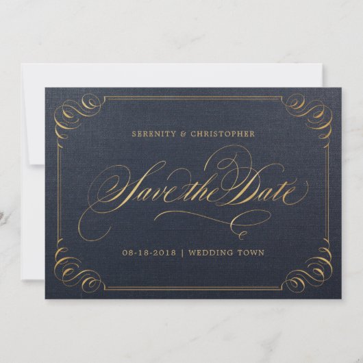 Save The Date Marine or élégante calligraphie enregistrer la dat (Devant)