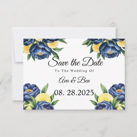 Save The Date Marine Peony Citrus peint Floral Mariage (Devant)