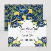 Save The Date Marine Peony Citrus peint Floral Mariage (Devant / Derrière)