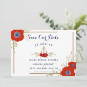 Save The Date Marine & Red Anemone Nautique Rouge Bleu Bleu Mari (Debout devant)