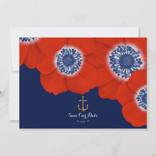 Save The Date Marine & Red Anemone Nautique Rouge Bleu Bleu Mari (Dos)