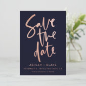 Save The Date Marine Rose Gold Simple Calligraphie manuscrite (Debout devant)