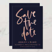 Save The Date Marine Rose Gold Simple Calligraphie manuscrite (Devant / Derrière)
