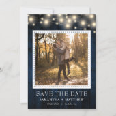 Save The Date Marine Rustic Bois Chaîne Lumières Photo Mariage (Devant)
