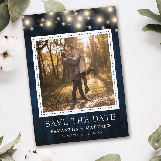 Save The Date Marine Rustic Bois Chaîne Lumières Photo Mariage