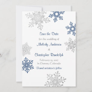 Save The Date Marine Silver Snowflake Mariage d'hiver Enregistre