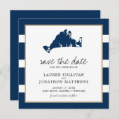 Save The Date Marine Stripes Martha's Vineyard Map Enregistrer l (Devant / Derrière)