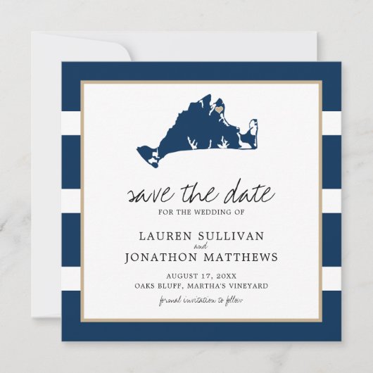 Save The Date Marine Stripes Martha's Vineyard Map Enregistrer l (Devant)