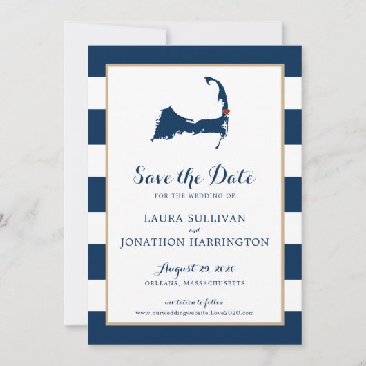 Save The Date Marine Stripes Orléans Cape Cod Enregistrer la dat (Devant)