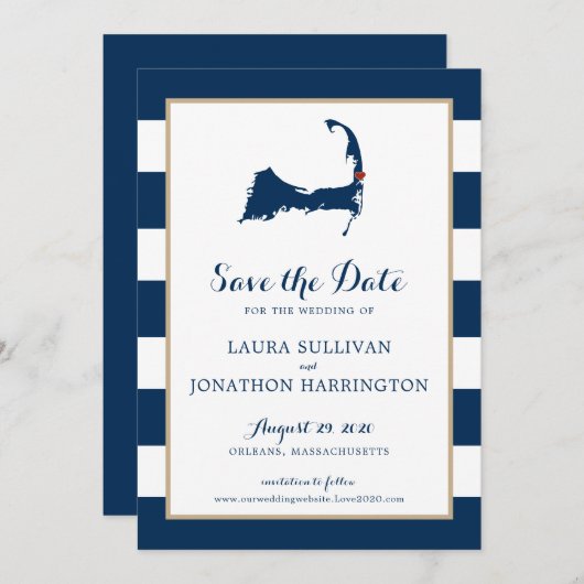 Save The Date Marine Stripes Orléans Cape Cod Enregistrer la dat (Devant / Derrière)