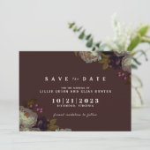 Save The Date Maroon & Elegant Floral | Romantique rouge foncé (Debout devant)