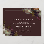 Save The Date Maroon & Elegant Floral | Romantique rouge foncé (Devant / Derrière)
