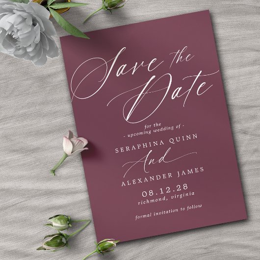 Save The Date Maroon rouge de Bourgogne | Script de calligraphie