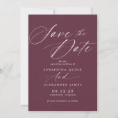 Save The Date Maroon rouge de Bourgogne | Script de calligraphie (Devant)