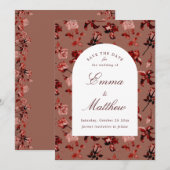 Save The Date Marron Boho Botanique Romance QR (Devant / Derrière)