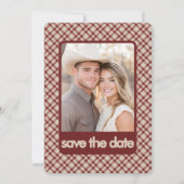 Save The Date Marron Gingham Occidental Rétro Multi Photo (Devant)