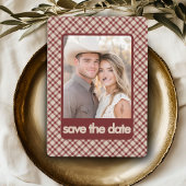 Save The Date Marron Gingham Occidental Rétro Multi Photo