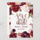 Save The Date marsala aquarelle fleurs calligraphie romantique (Devant / Derrière)