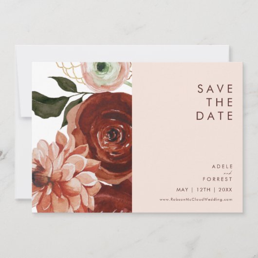 Save The Date Marsala Autumn Floral | flush Horizontal (Devant)