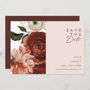 Save The Date Marsala Autumn Floral   Horizontal transparent