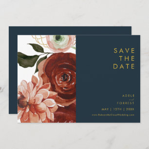 Save The Date Marsala Autumn Floral   Marine horizontale