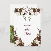 Save The Date Marsala Burgundy Red Boho Antlers Photo (Devant / Derrière)