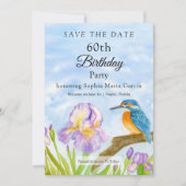 Save The Date Martin-pêcheur avec Party aux Iris Violets (Devant)