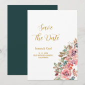 Save The Date MARY Aquarelle Rose Vert Émeraude (Devant / Derrière)