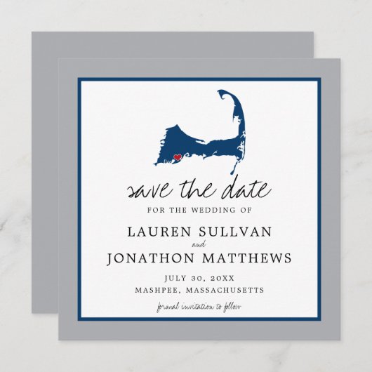 Save The Date Mashpee Cape Cod Mariage Coeur mobile (Devant / Derrière)