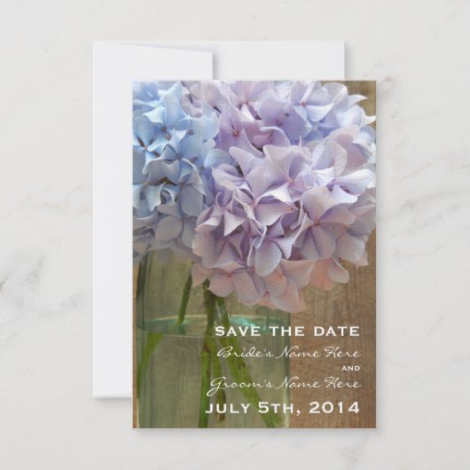 Save The Date Mason Jar Blue & Purple Hydrangeas Enregistrer La (Devant)
