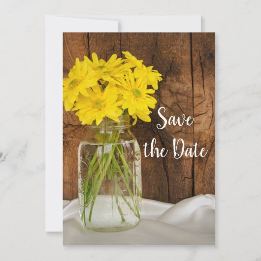 Save The Date Mason Jar Daisies Nacre Mariage Enregistrer la dat (Devant)